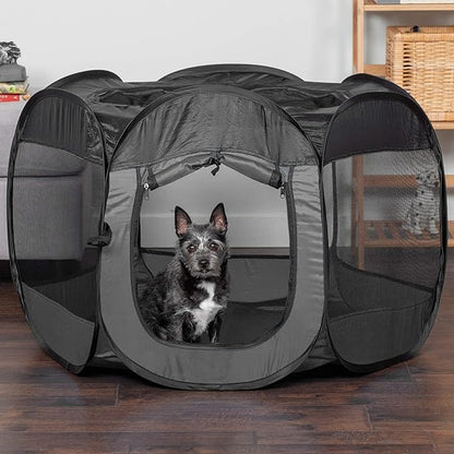 Furhaven Portable Dog Playpen Cat Tent, Pet playground,Kennel foldable indoor outdoor zippered puppy crate - Gray, Small