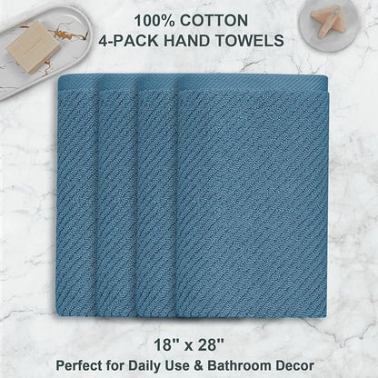 VOOVA & MOVAS Hand Towels for Bathroom Set of 4, Large 18" x 28", 100% Cotton | Lightweight | Thick | Quick Dry | Soft | Absorbent, Bath Hand Towels for Bathroom, Towel Gift Set, Dark Blue
