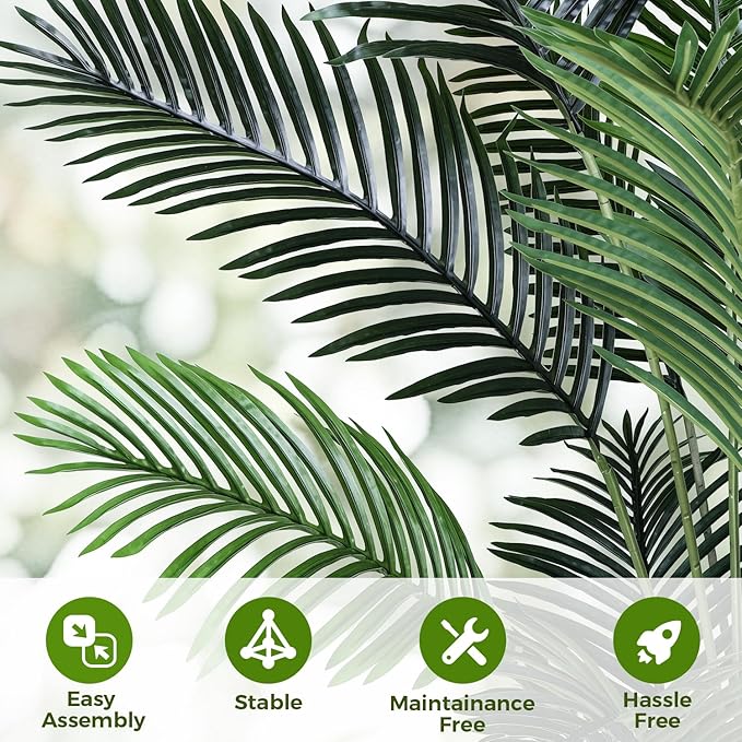 Artificial Areca Palm Tree 6FT Fake Potted Plant Faux Silk Tropical Areca Palm Real Bark Design, Large Artificial Plant in Tall White Pot for Home Living Room House Warming Floor Decor