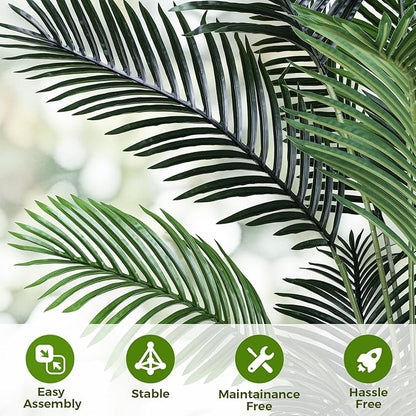 Artificial Areca Palm Tree 7FT Fake Potted Plant Faux Silk Tropical Areca Palm Real Bark Design, Large Artificial Plant in Tall White Pot for Home Living Room House Warming Floor Decor