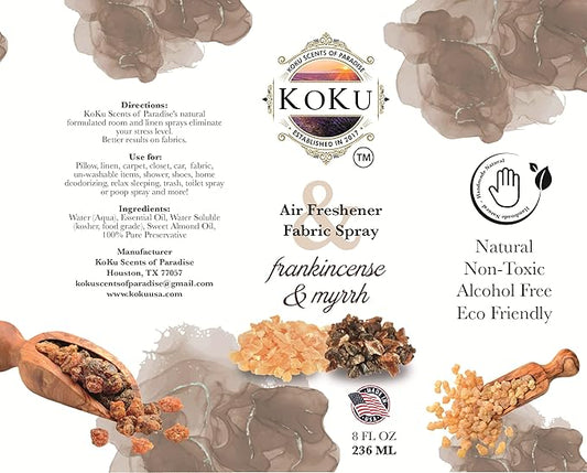 Frankincense Myrrh Air Freshener - Room Spray - Odor Eliminator - Deodorizer - Car Air Freshener - Home Spray - Linen Spray - Fabric Refresher - Non-Toxic - Alcohol Free (8 Oz)