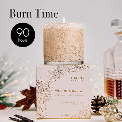 LAFCO New York Holiday Signature Candle, White Maple Bourbon - 15.5 oz - 90-Hour Burn Time - Reusable, Hand Blown Glass Vessel - Made in The USA