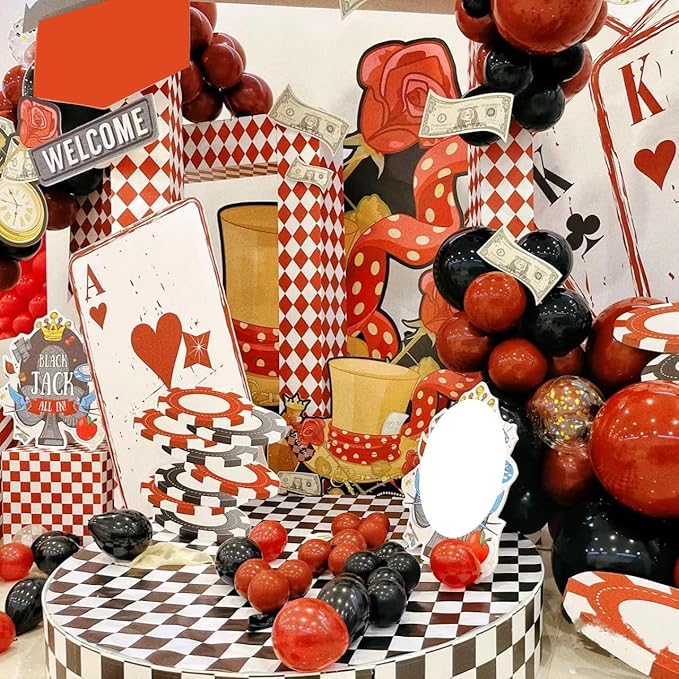 75PCS Balloon, Black, Red, and Gold (12in and 5in), Casino Theme Party Decorations, New Year, Graduation, Wedding, Birthday