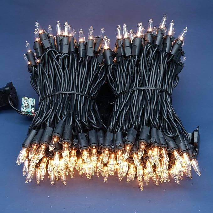 200 Count Clear Christmas Lights, Pack of 2 Strands 100 Count 33 ft Black Wire UL Listed Holiday String Light (Clear - Black Wire)