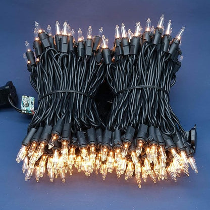 200 Count Clear Christmas Lights, Pack of 2 Strands 100 Count 33 ft Black Wire UL Listed Holiday String Light (Clear - Black Wire)