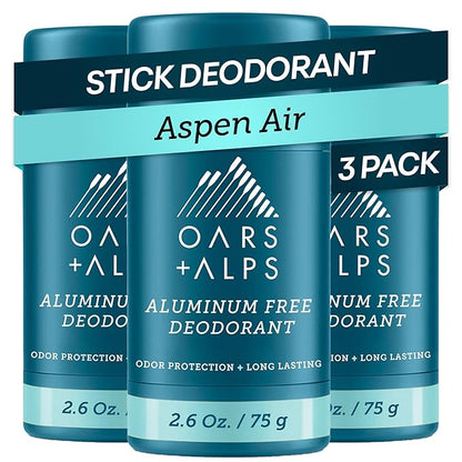 Oars + Alps Aluminum Free Deodorant for Men and Women, Dermatologist Tested and Made with Clean Ingredients, Travel Size, Aspen Air, 3 Pack, 2.6 Oz Each