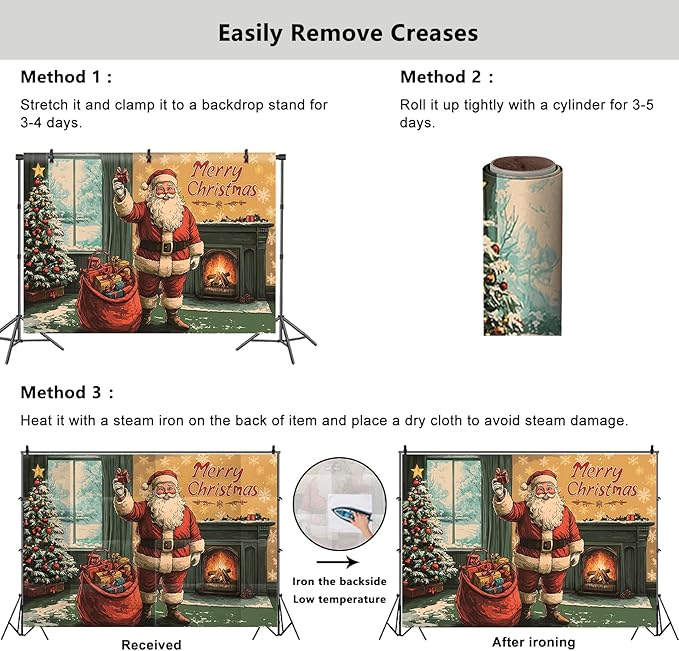 YongFoto Retro Merry Christmas Backdrop 8x6ft Santa's Home Christmas Tree Fireplace Photography Background Happy New Year Xmas Eve Family Party Banner Room Decor Photoshoot Wallpaper Photo Booth