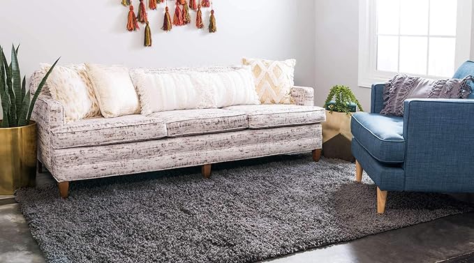 Unique Loom Solid Shag Collection Area Rug (10' x 13' Rectangle, Graphite Gray)