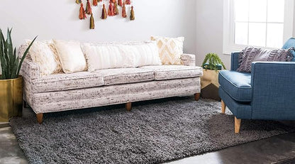 Unique Loom Solid Shag Collection Area Rug (6' 1" x 9' Rectangle, Graphite Gray)
