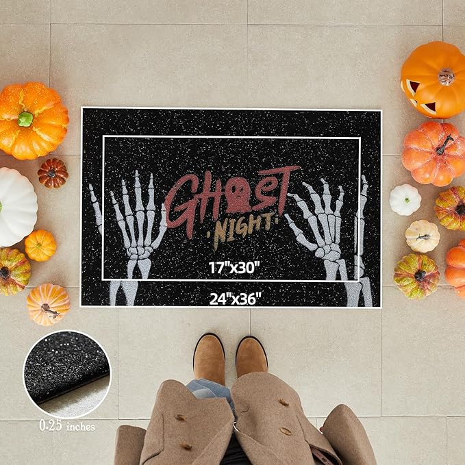Halloween Door Mat, Halloween Doormat Outdoor Front Door Entrance Absorbent Entry Mat with Non Slip Backing, 24''x36'', Skeleton Hands Black