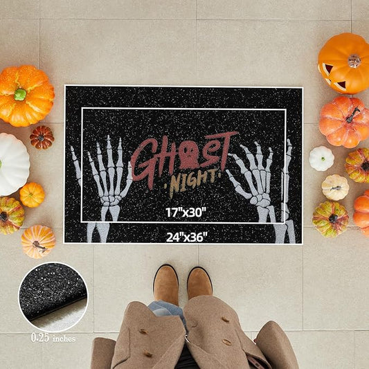 Halloween Door Mat, Halloween Doormat Outdoor Front Door Entrance Absorbent Entry Mat with Non Slip Backing, 24''x36'', Skeleton Hands Black