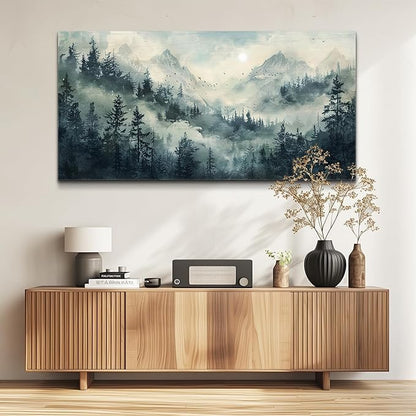 KELIYUAN Large Natural Landscape Wall Art For Dining Room Apartment Misty Forest Landscape Painting Wall Decoration Living Room Bedroom Office Artwork Pictures Home Decoration Aesthetics 30x60 In