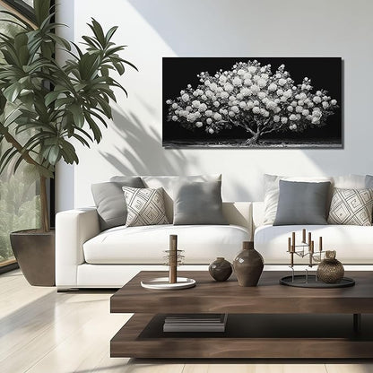 JuhaiArt White Rose Tree Wall Art Bedroom Black Wall Decor Floral Picture for Bedroom Office 20"x 40"