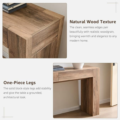 OKD Modern Entryway Console Table, Sofa Table with Drawers, 63" Long Hall Table Behind Couch, Thick Wood Design for Living Room, Hallway - Rustic Oak