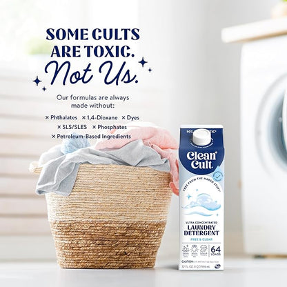Ultra Concentrated Liquid Laundry Detergent Soap, 64 loads (32 oz), 90% Less Plastic, No Harsh Chemicals, Free & Clear, Defeats Stains & Odors, Eco-friendly, HE/Standard Compatible