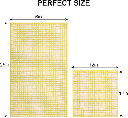 Kitinjoy Cotton 12 Pack Kitchen Towels and Dishcloths Sets, 16 x 25 Inch & 12 X 12 Inch Dish Towels Bulk, Super Soft and Absorbent Hand Towels for Kitchen Drying, Yellow