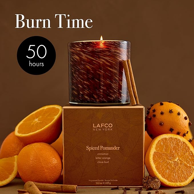 LAFCO New York Fall Classic Candle, Spiced Pomander - 6.5 oz - 50-Hour Burn Time - Reusable, Hand Blown Glass Vessel - Made in The USA