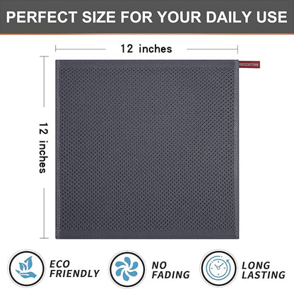Kitinjoy 100% Cotton Kitchen Dish Cloths, 6 Pack Waffle Weave Ultra Soft Absorbent Dish Towels for Drying Dishes Quick Drying Kitchen Towels Dish Rags, 12 X 12 Inches, Dark Grey