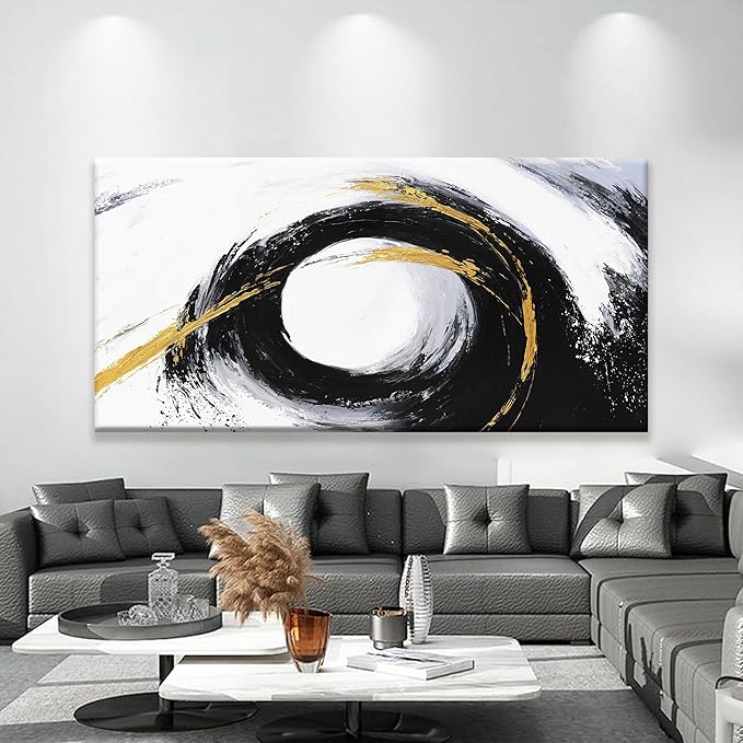 QSQ Large Abstract Wall Art For Living Room Prints Artwork Canvas Art Wall Decor Black And Gold Wall Art Modern Painting Abstract Art For Hotel Office Home Decoration 29 X 58 Inch