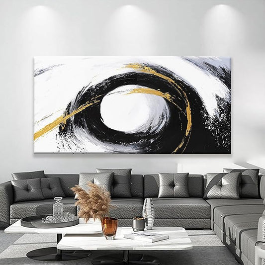 QSQ Large Abstract Wall Art For Living Room Prints Artwork Canvas Art Wall Decor Black And Gold Wall Art Modern Painting Abstract Art For Hotel Office Home Decoration 29 X 58 Inch