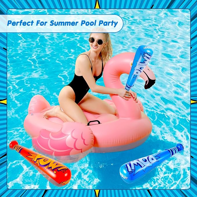 Seematn 32 Pcs Pow Inflatable Baseball Bats 17 Inch Inflatable Blow up Bats for Kids Carnival Game Prizes Bulk Baseball Party Favors Carnival Hero Sports Prizes (Dark Blue,Red)