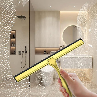 peafowl 12 inch Shower Squeegee Stainless Steel Bath Squeegee for Shower Glass Doors Bathroom Windows Kitchen Mirror and Car Glass with Hooks Holder (12 inch, Gold)