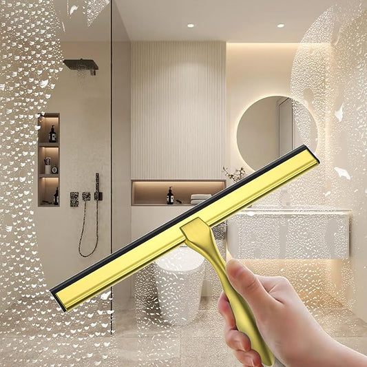 peafowl 12 inch Shower Squeegee Stainless Steel Bath Squeegee for Shower Glass Doors Bathroom Windows Kitchen Mirror and Car Glass with Hooks Holder (12 inch, Gold)