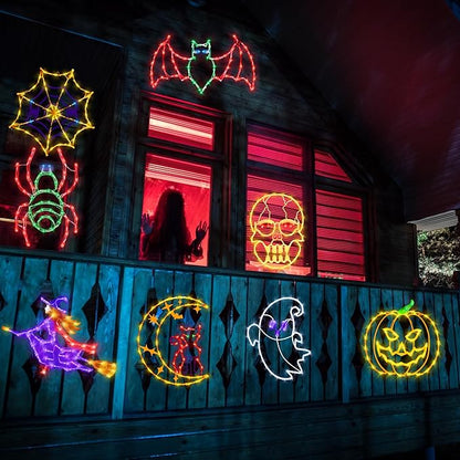 Halloween decorations16 Halloween Window Silhouette Lights Decorations - 4 Pack Colour Lighted Witch ＆ Bat ＆ Skull Head ＆ Cat on Moon for Holiday Indoor and Outdoor Wall Door Window Decorate