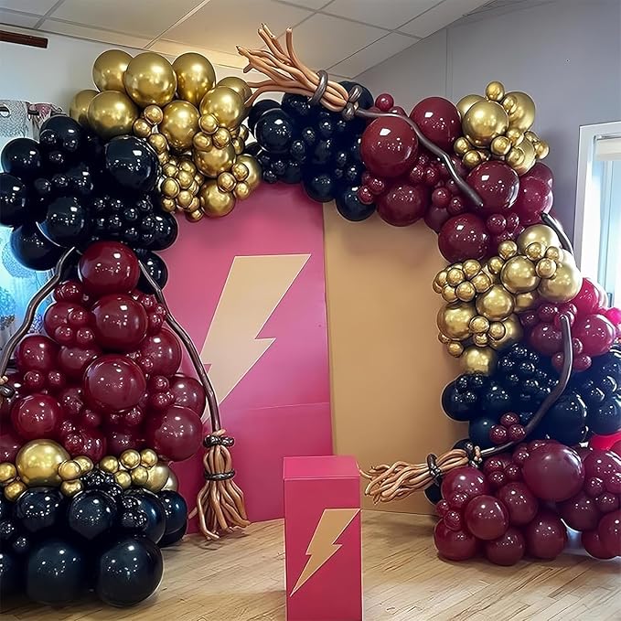 Black Burgundy Gold Balloon, 60 Pcs 12 Inches Burgundy Metallic Gold Confetti Balloons for Kids Magical Wizard Party Birthday Decorations Baby Shower Engagement Party Supplies