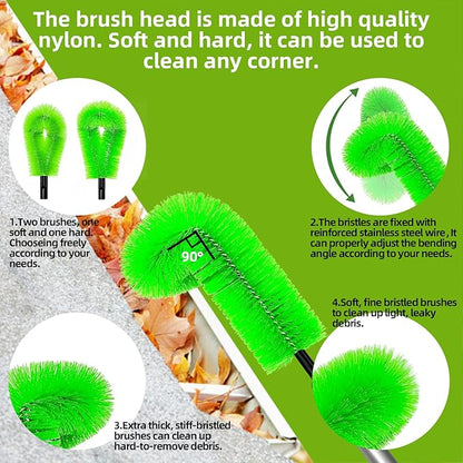 13 FT Gutter Cleaning Tool, Roof Gutter Brush, Clear Leaves from Roof Gutters Without a Ladder, Includes 2 Cleaning Brushes & Green