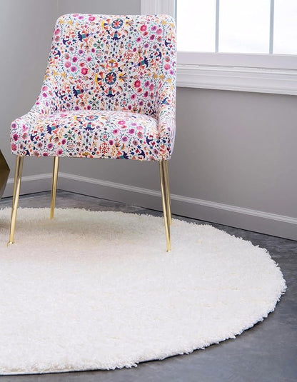 Unique Loom Solid Shag Collection Area Rug (3' 3" Round, Snow White)