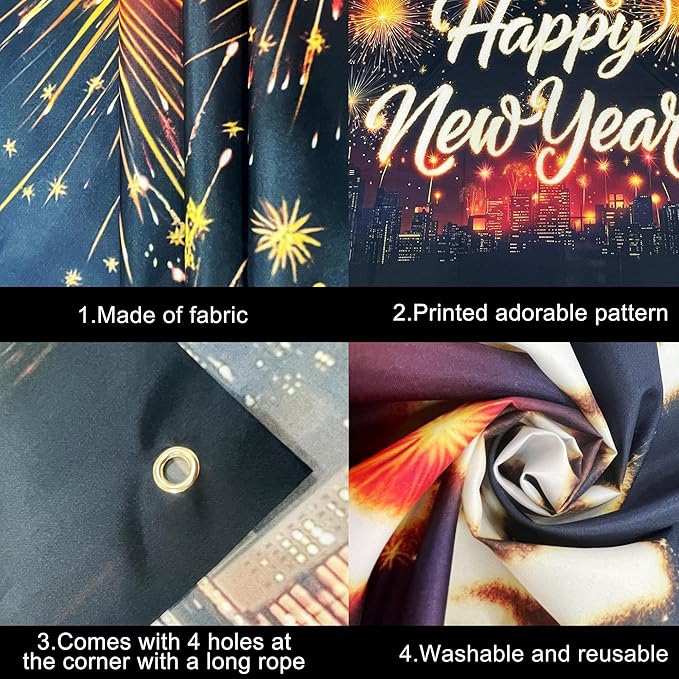 KatchOn, XtraLarge Happy New Year Banner - 72x44 Inch | Neon New Year Backdrop 2026 | Neon New Years Decorations 2026 | NYE Eve Banner For NYE Decorations 2026 | New Years Eve Party Supplies 2026