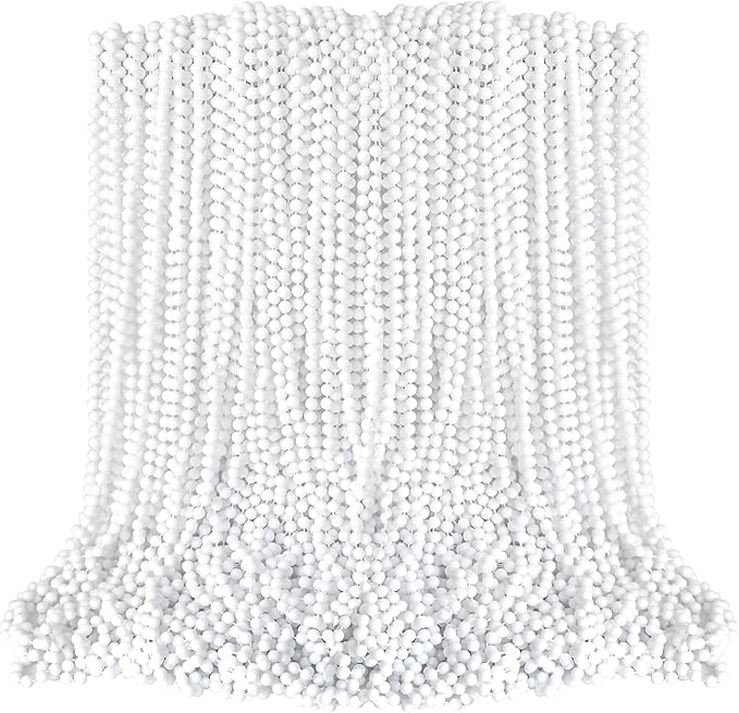 Beaded Necklace, 100PCS White Mardi Gras Beads Stuff Party Favors, 33" Holiday Toy Costume Bulk, Festival Parade Throw Accessories for Wedding Birthday Celebrations Decoration