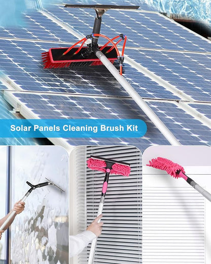 26ft Solar Panel Cleaning Brush & Squeegee, 2 Dusting Brush, Lightweight & Extendable Poles, Water Fed Poles Kit for Roof Window Greenhouse