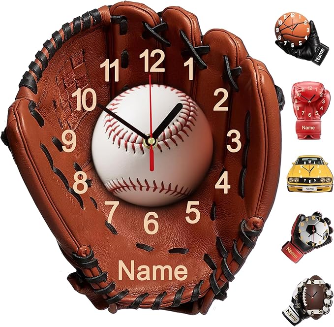 Personalized Clocks with Name Custom Baseball Wall Clock for Home Decoration Fathers Day Dad Gifts Birthday Christmas Creative Clock Customized Gift for Men Women Bedroom Living Room Decor