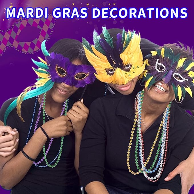 YAXINRUI 150PCS Mardi Gras Beads, Party Beads Necklaces for Mardi Gras, Christmas, St. Patrick's Day, Beads Party Favors Throw Bead Accessories in 10 Colors