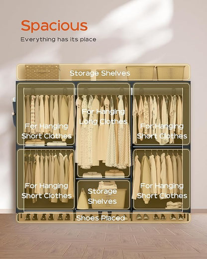 Clothes Rack, Portable Closet, 81.5 Inch Large Capacity Wardrobe Closet, Clothes Storage Organizer with Shelves and 5 Hanging Rods, Easy to Assembly, Grey PCT136G01