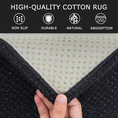 KOZYFLY Washable Area Rug 4x6 ft Non Slip Rubber Backed Living Room Rugs Braided Woven Cotton Kitchen Rugs Indoor Entryway Rug Floor Carpet for Dining Living Room Bedroom, Black/Dark Grey