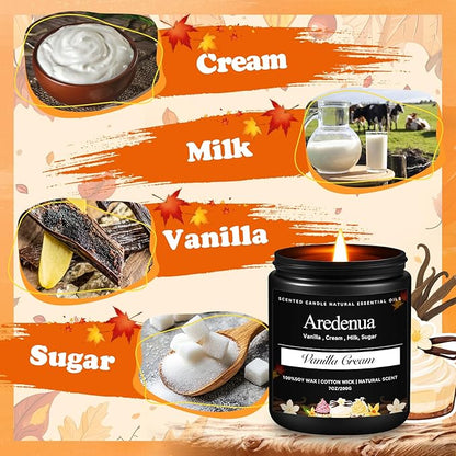 Vanilla Cream Odor Eliminating Candles – Home Air Freshener Soy Candles for Removing Pet, Kitchen & Bathroom Odors, Fresh Air Vanilla Scented Candle, Long-Lasting Candle Gift for Smell Removal