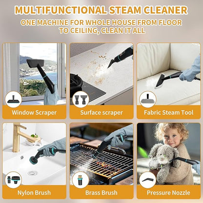 Handheld Steam Cleaner,15s Heat-Up,42.27oz Tank,6-Level Adjustable,2500W Portable Steamer for Cleaning with 11PCS Accessories,Steam Cleaner for Home,Car,Kitchen,Bathroom,Furniture,Floor,Grout