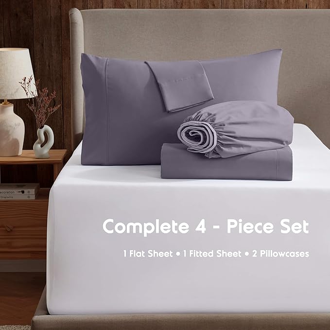 Nestl Queen Sheet Set - Luxury 1800 Ultra-Soft Microfiber Bed Sheets - Double Brushed - Deep Pockets - Easy Fit - 4 Piece Set - Bedding Sheets & Pillowcases (Queen, Grayish Purple)