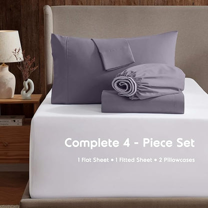 Nestl California King Sheet Set - 1800 Ultra-Soft Microfiber Cal King Bed Sheets - Double Brushed - Deep Pockets - Easy Fit - 4 Piece Set - Bed Sheets (California King, Grayish Purple)