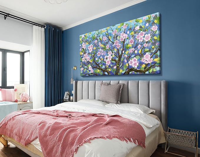 ARTZON Extra Large Pink Wall Art Abstract Flower Plum Blossom Botanical Canvas Prints Oversized Nature Artwork Tree Landscape Horizontal Big Picture for Home Living Room Bedroom Office Decor 58"x29"