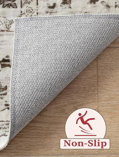 SERISSA Boho Washable Runner Rug, 2'6"x10' Long Non-Slip Vintage Earth Tone Hallway Kitchen Stair Runner Rug Ultra Soft Print Distressed Floor Carpet for Bathroom Laundry Room