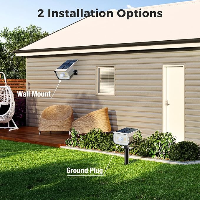 nipify Solar Spot Lights Outdoor Motion Sensor with 3 Modes, [ 2 Pack ] Solar Spotlights Outdoor Waterproof 2-in-1 Auto On/Off Landscape Lighting for Outside Yard Wall Garden Pathway, Warm White