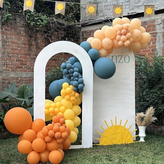 Retro Blue Yellow and Orange Balloons, 60PCS 12 Inch Slate Blue Burnt Orange Mustard Yellow Balloons for Here Comes the Son Baby Shower Kids Birthday Party Boho Party Decorations