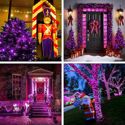 JMEXSUSS 600 LED Purple Halloween Lights Outdoor, 8 Modes Purple String Lights Indoor, 168ft LED Christmas Light Plug in for Bedroom Fireplace Party Halloween Christmas Tree Decorations