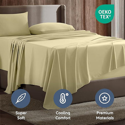 Nestl Full Sheet Set - Luxury 1800 Ultra-Soft Microfiber Full Bed Sheets - Double Brushed - Deep Pockets - Easy Fit - 4 Piece Set - Bedding Sheets & Pillowcases (Full, Vanilla Yellow)