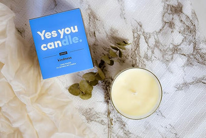 Kindness, Inspirational 8oz Highly-Scented Soy Candle, Made in USA, Great Message, Pure Essential Oils, Aromatherapy, 100% Pure, Bergamot & Eucalyptus