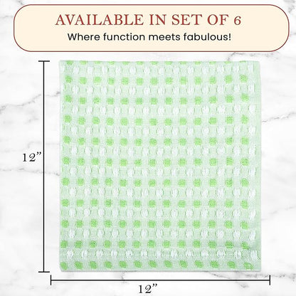 Vintage Vista 100% Cotton Dish Cloths (Pack of 6) - Dish Rags for Washing Dishes - Reusable & Highly Absorbent Kitchen Towels - Kitchen Rags for Christmas - (12" x 12" - Green Honeycomb)